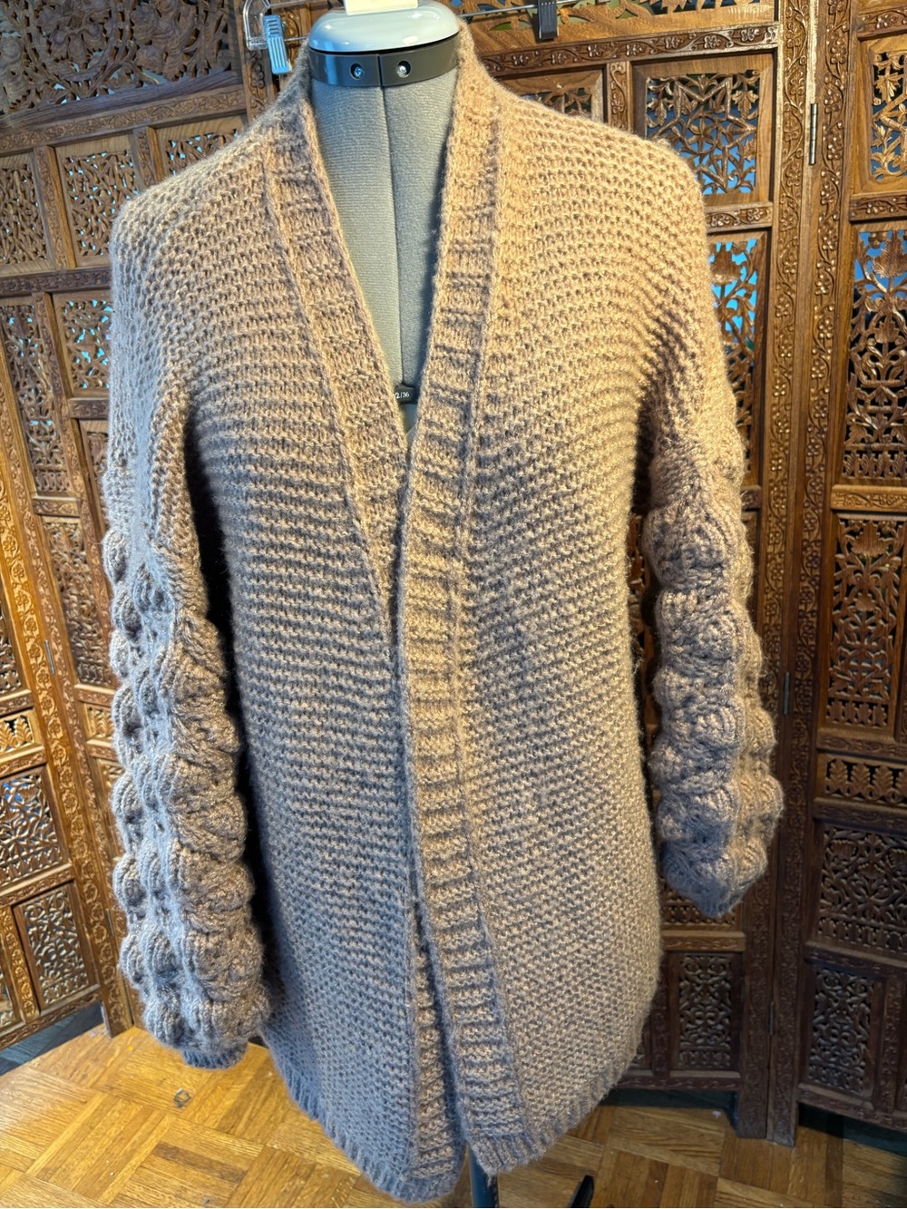Papermoon Taupe Bubble-Sleeve Open Cardigan